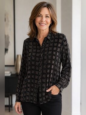 Script Cut Velvet Silk Blend Blouse
